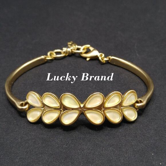 Lucky Brand Iridescent Gold Satin Bracelet, Cream Enamel, 7 Inch Adjustable - Picture 1 of 8
